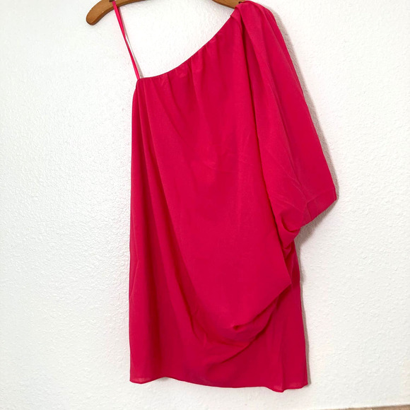 New - Hot PINK Gathered One Shoulder Cocktail Dress - Size 8 - Picture 4 of 9